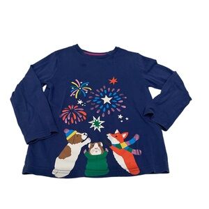 Mini Boden Girl Top Long Sleeve Fireworks Blue 5-6